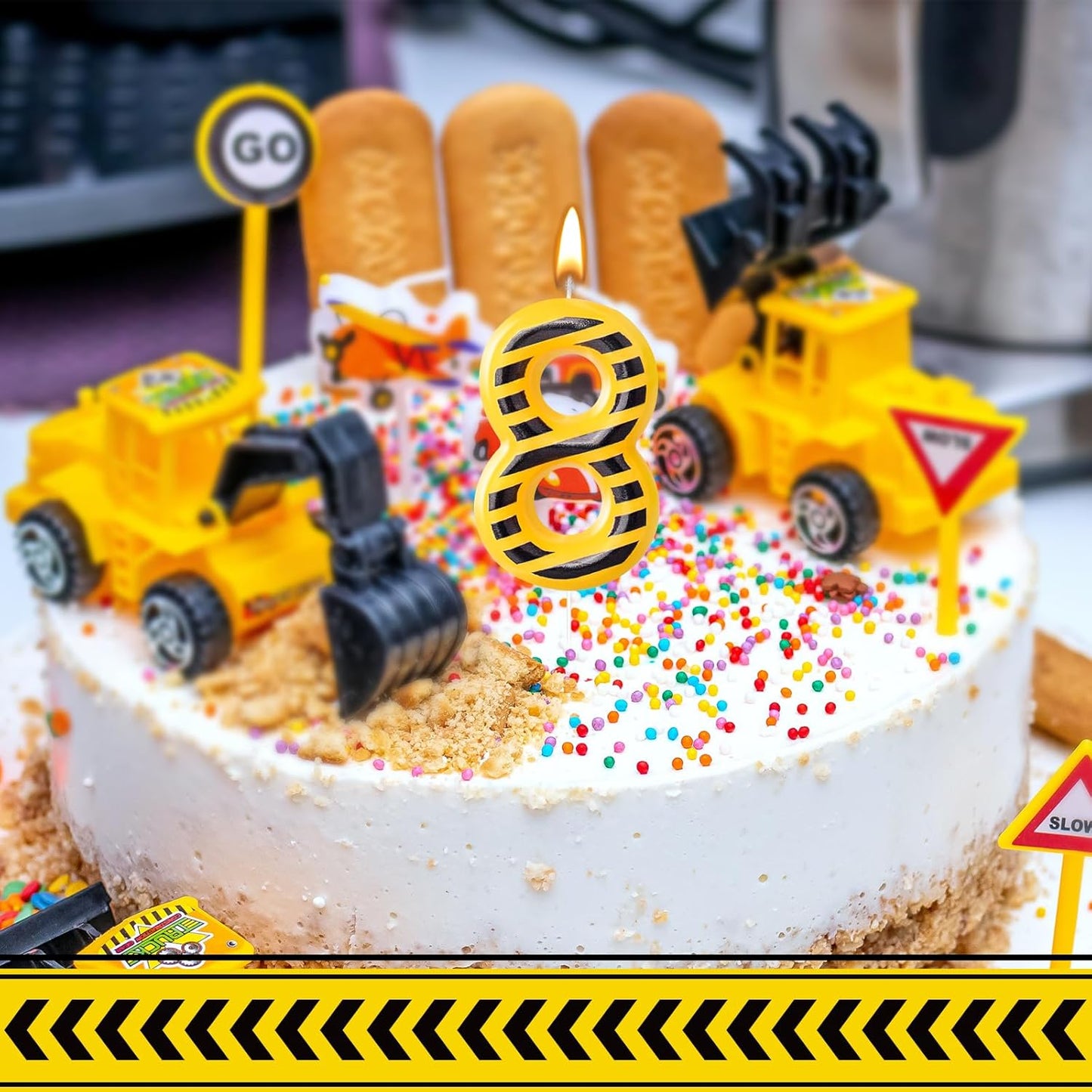 Construction Themed Birthday Candles Number 8 Candle Birthday Party Decoration Cake Topper for Construction Party Decoration Theme Party Supplies (Number 8)