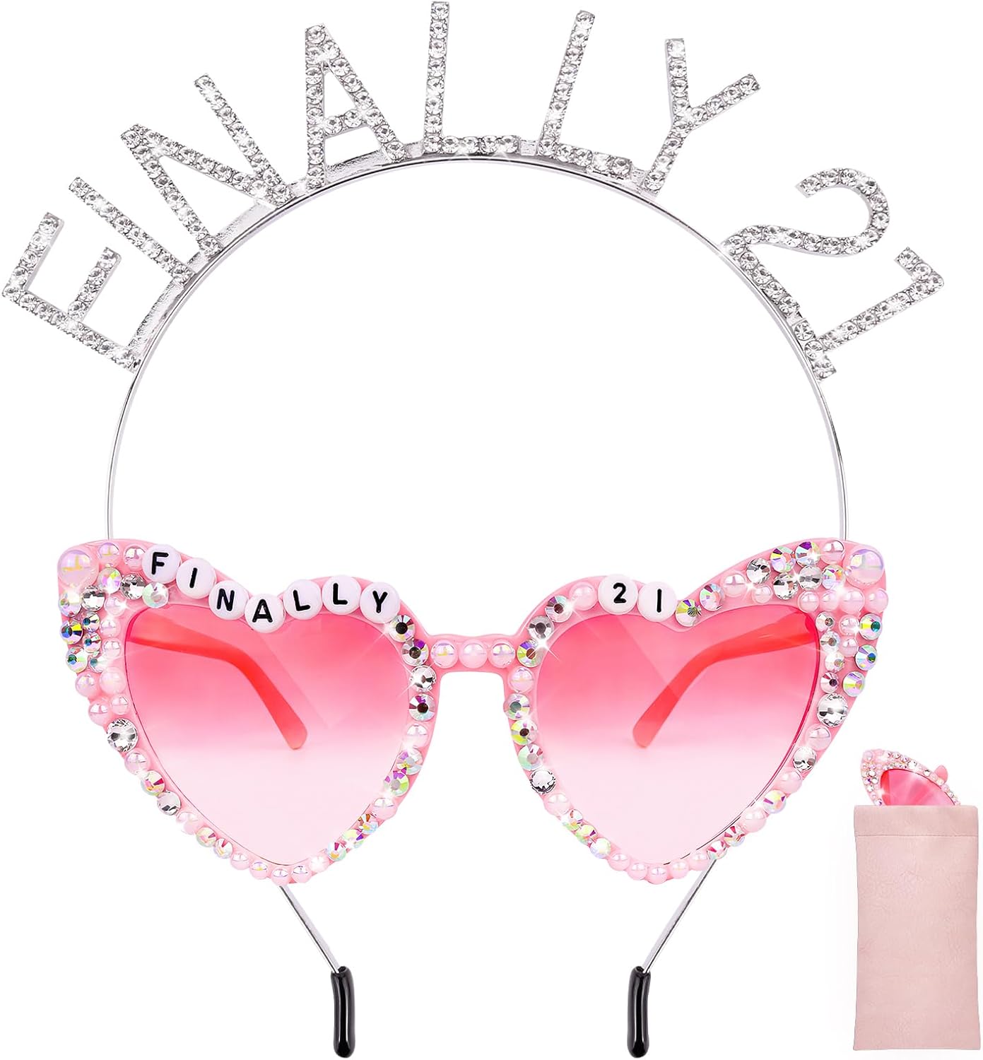 Finally 21 Birthday Sunglasses with Crown, 21st Birthday Gifts Decorations for Women, Birthday Glasses Headband Tiara