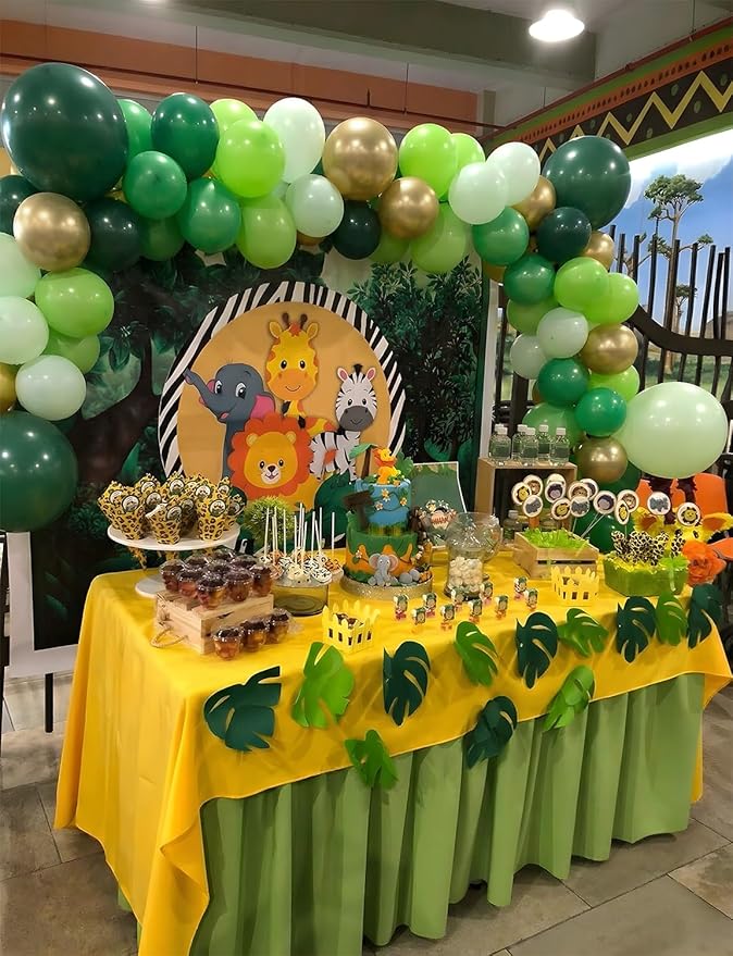 Green and Gold Balloons, 60Pcs 12Inch Different Shades Green Balloon and Metallic Gold Latex Balloon for Jungle Safari Birthday Baby Shower Party Decorations