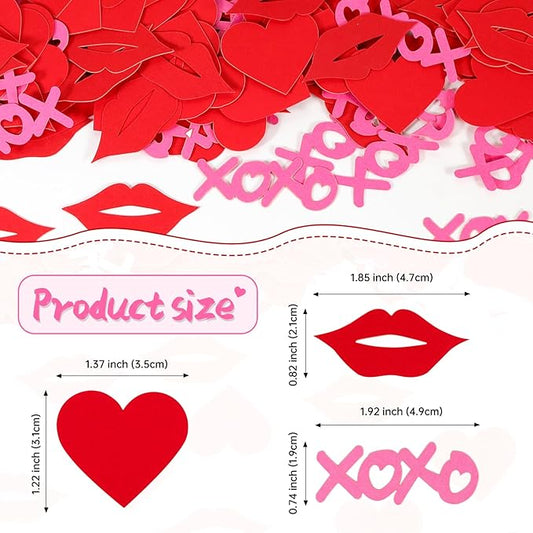 Hot Pink XOXO Letters with Red Lips & Hearts Confetti - 200-Piece Romantic Party Decor, Biodegradable Paper Mix for Valentine's Day, Wedding, Anniversary Table Scatter