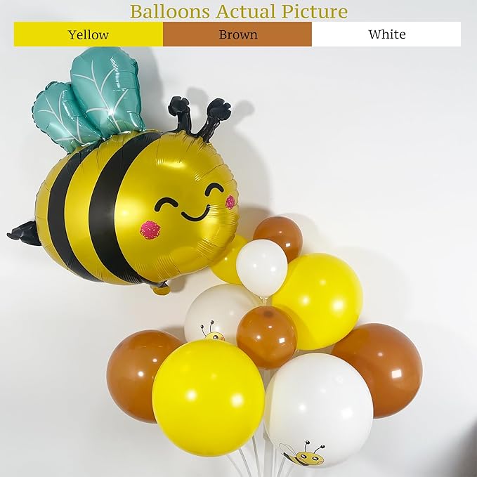 144PCS Bee Balloon Arch Garland Kit with Yellow Brown White Balloons for Honey Bumble Bee Theme Birthday Decorations, What Will It Bee Gender Reveal, Sunflower Party Decor