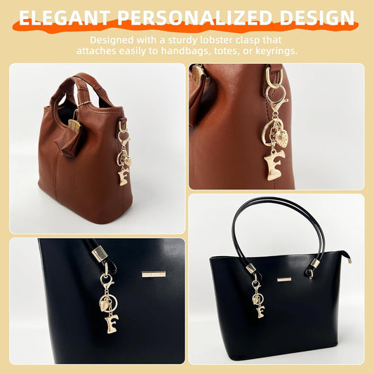 Gold Bubble Heart Initial Bag Charms for Handbags – Cute Initial Letter Keychain for Women, Purse Charms, Gold Gift