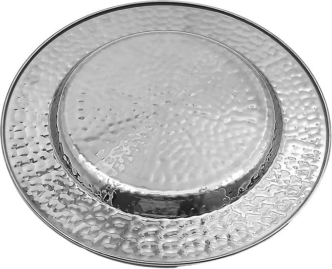 13-Inch Stainless Steel Hammered Charger Plates, Silver Dinner Plate Chargers Set of 6, Round Server Ware