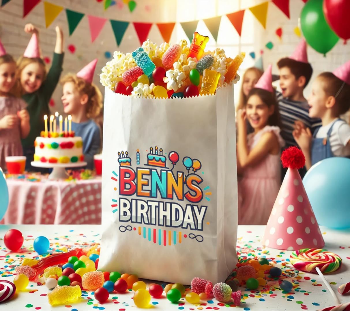 Flexicore Packaging Custom Printed White SOS Popcorn Paper Bags(10 to 1,000 QTY) (White, 6.5"x4"x13.125")