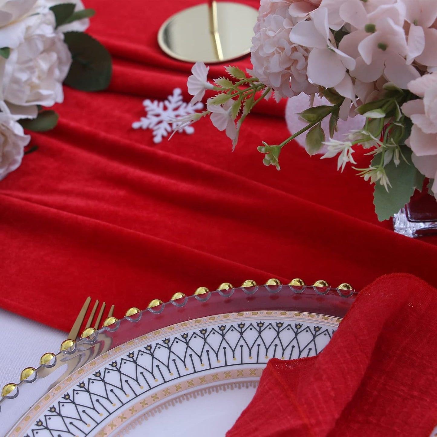 Velvet Table Runner ,Soft Luxurious Fall Table Runners 120 Inches Long,for Wedding Bridal Shower Thanksgiving Christmas Decoration,20*120 Inches, Red