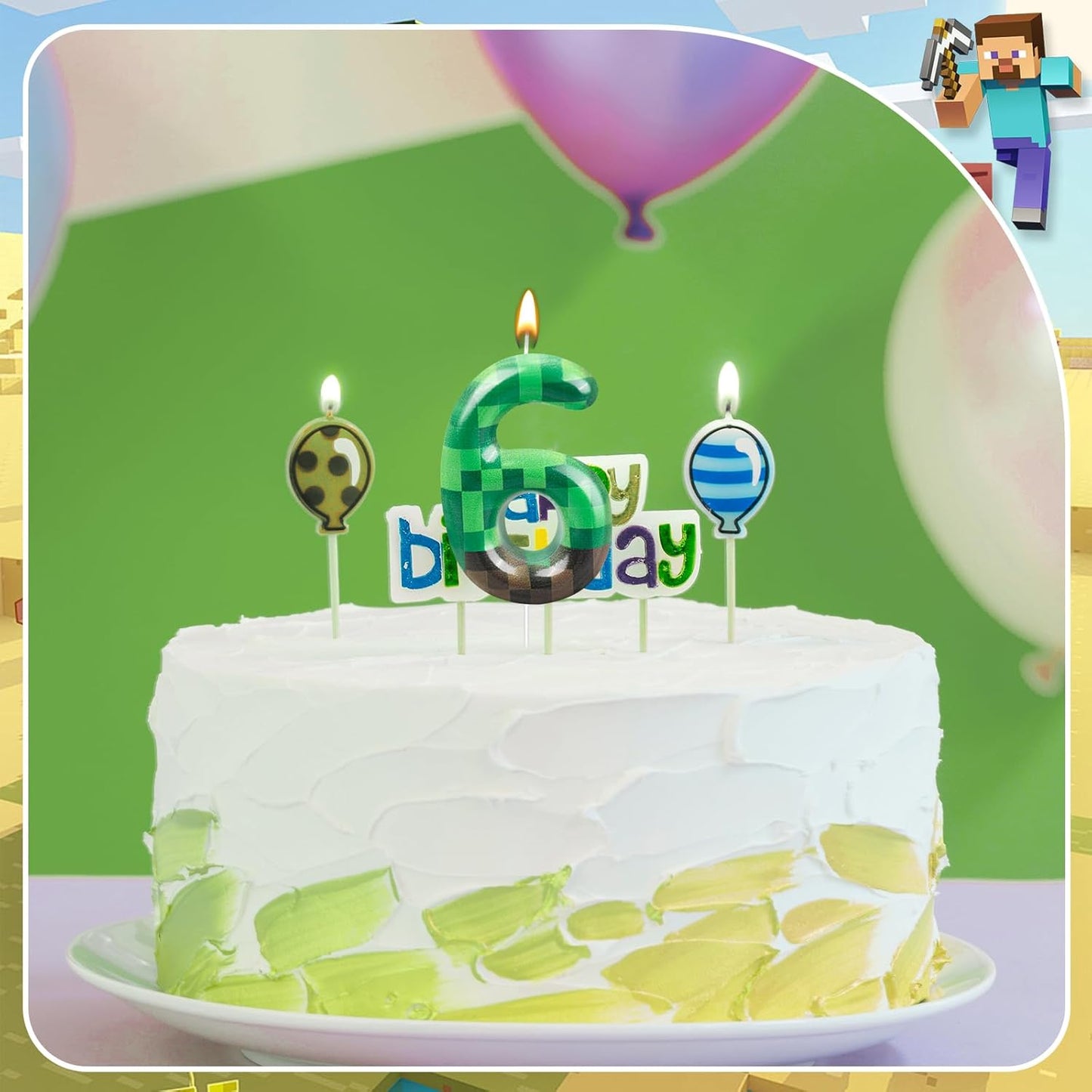 TNT Themed Birthday Cake Candle Number 6 Dynamite Themed Green Candle Birthday Party Decoration Cake Topper for Pixel Theme Birthday Party Anniversary Party Dynamite Party Video Game Party (Number 6)