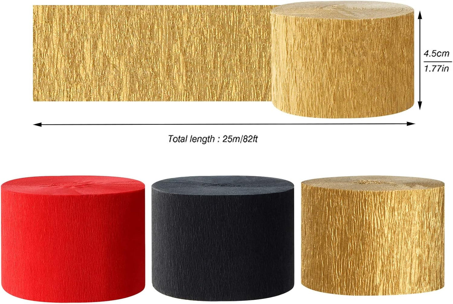 Red-Black Gold Casino-Theme Party-Decorations Streamers - 9 Rolls Graduation Wedding Birthday Baby Bridal Shower Crepe Tissue Paper Streamer Garland Decor Panduola
