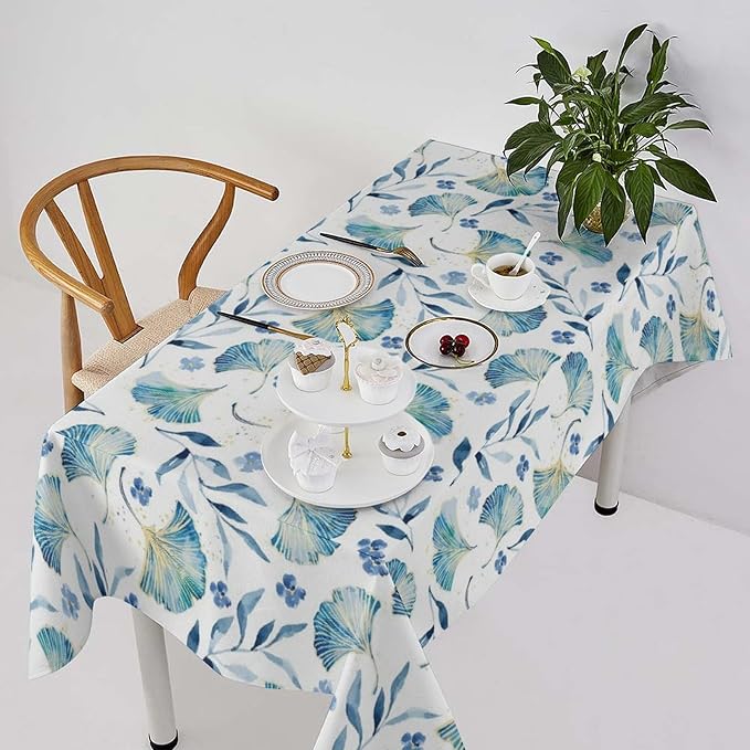 YCness Autumn Maple Leaves Tablecloth, Thanksgiving Autumn Harvest Watercolor Ginkgo Biloba Leaves Table Cover for Party Picnic Dinner Decor 55x75 Inch Rectangle