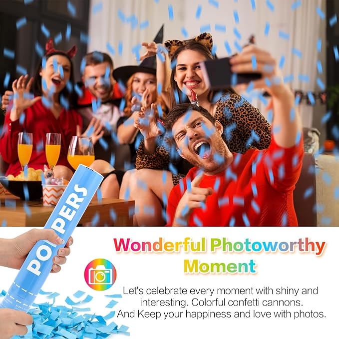 Confetti Cannon 12Pack Blue Party Popper Shooters 12 Inch Confftti Poppers for Wedding Birthday Graduation Christmas New Year Eve Party Supply Launches 20-25ft