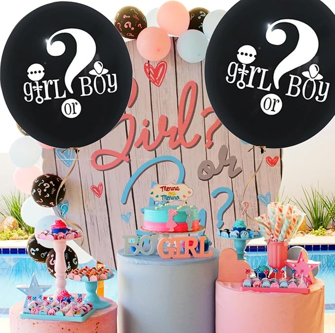 2pcs 36 inch Gender Reveal Balloon Pop Kit with Blue and Pink Confetti Poppers, Big Black Balloons for Baby Shower
