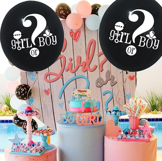 2pcs 36 inch Gender Reveal Balloon Pop Kit with Blue and Pink Confetti Poppers, Big Black Balloons for Baby Shower