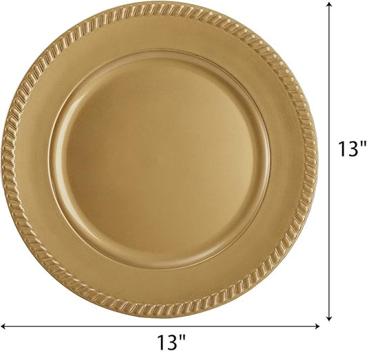 Suwimut 12 Pack Plastic Gold Charger Plates, 13 Inch Reusable Round Beaded Charger Plates, Decorative Dinner Chargers Bulk Serving Plate for Wedding, Party, Catering Event, Tabletop Decor