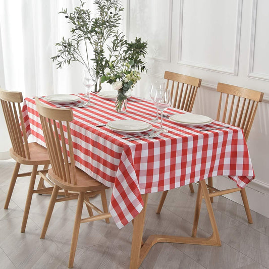 maxmill Checkered Rectangular Tablecloth Water Resistance Antiwrinkle Spillproof Heavy Weight Soft Gingham Plaid Table Cloth for Buffet Banquet Parties Holiday Dinner, 60 x 104 Inch Red and White
