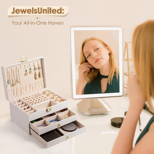 3 Layer Jewelry Box, Lockable Jewelry Holder Organizer with Jewelry Drawer, Large Jewelry Boxes & Organizer with Velvet Earring Storage, Unique Gifts for Women Mom