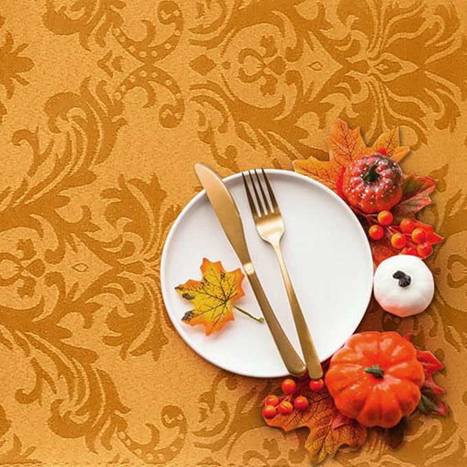 SASTYBALE Amber Rectangle Jacquard Tablecloth, Spill Wrinkle Proof Damask Table Cloth for Rectangle Tables, Rectangular Harvest Fall Thanksgiving Tablecloths, 60x 102 Inch Amber