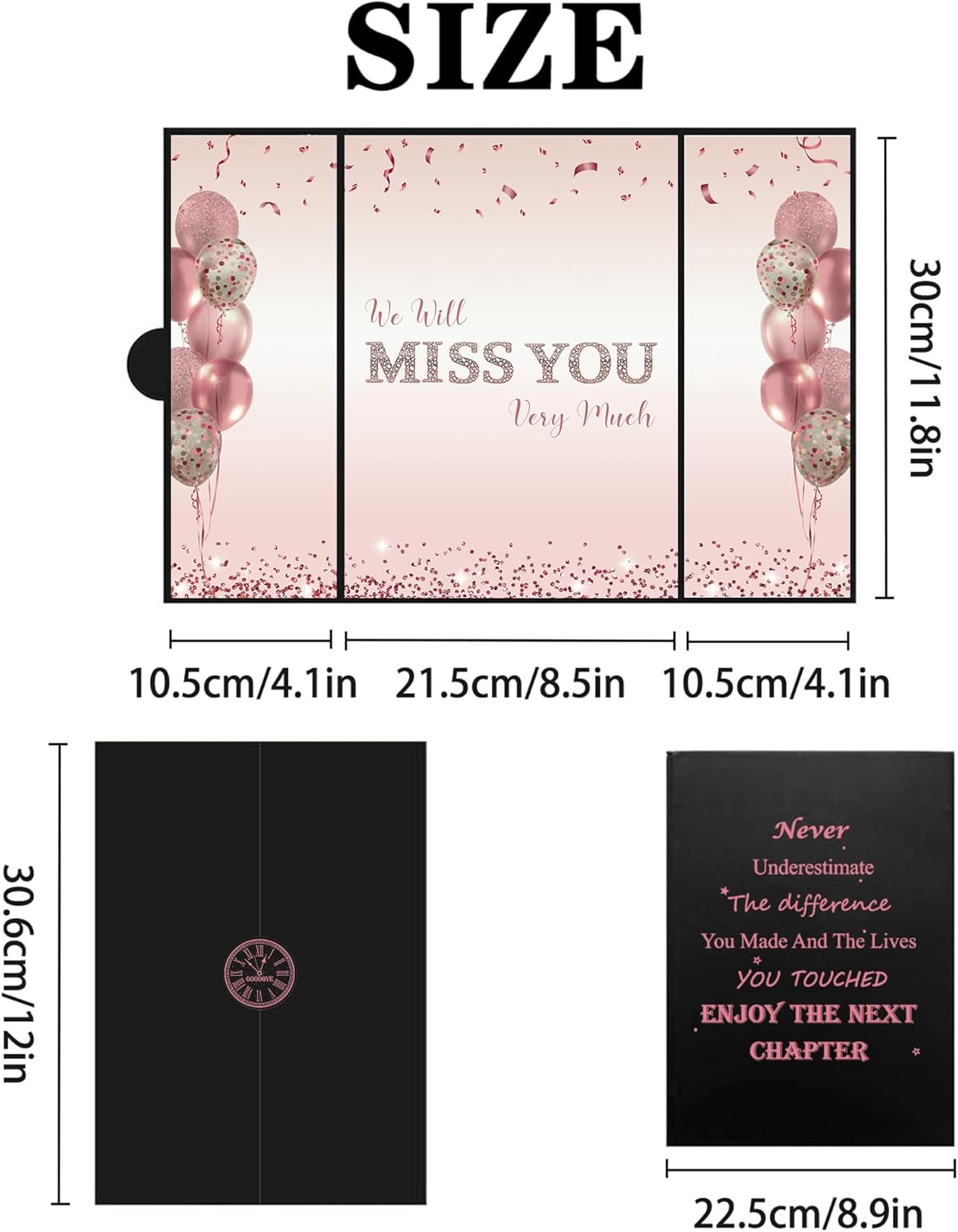 DARUNAXY Rose Gold Farewell Party Decorations for Women, We Will Miss You Very Much Alternative Signature Guest Book Girls Going Away Gifts Signing Card Board for Retirement Graduation Party Supplies