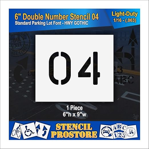 Pavement, Curb, and WheelStop Stencils - 6 inch Double Number Stencil - (04) - 6" x 9" x 1/16" (63 mil) - Light-Duty