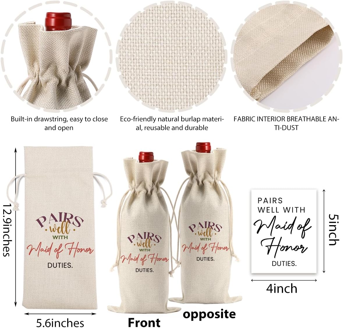FBCCZEY Matron of Honor Gifts Maid of Honor Proposal Gift matron of honor Gifts Wedding Day Essentials Bridesmaid Duties Wedding Wine Bag with 2pcs Wine Labels