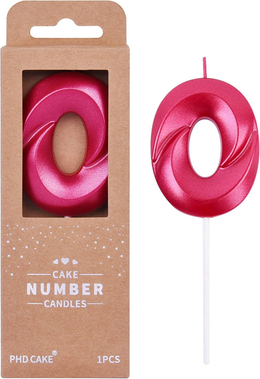 PHD CAKE 2.76 Inch Diamond Red 0 Number Birthday Candles, Red Number Candles, Cake Number Candles, Party Celebration