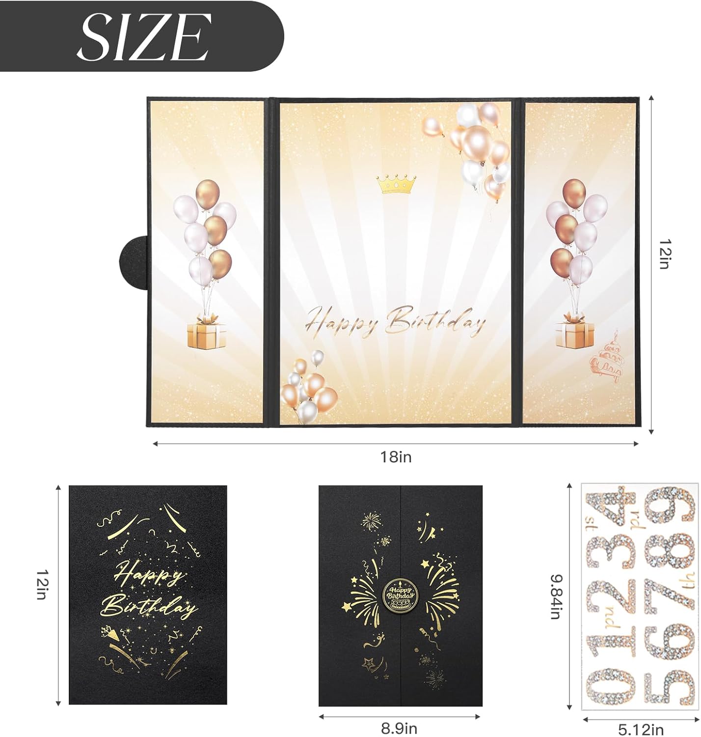Black Gold Birthday Party Decorations,18" x 12" Creative Birthday Decorations Guest Sign in Book Alternative, for Men and Women of All Ages, Happy Birthday Party Supplies