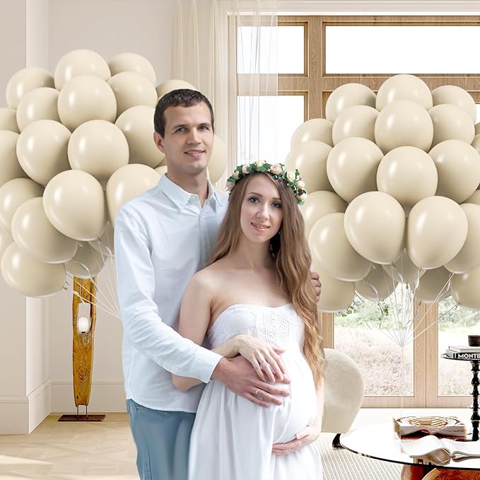 Sand White Balloons 12 inch, Cream Beige Latex Balloons 50pcs Party Balloon for Wedding Gender Reveal Baby Shower Birthday Party Decorations