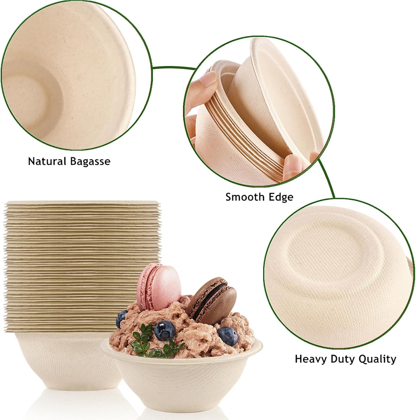 Ocmoiy Bulk 150Pk. 8 OZ Paper Bowls Disposable Heavy Duty Small Compostable Food Bowls, Eco-friendly Sugarcane Bowl for Party Serving Treats, Microwave Safe for Hot or Cold Use