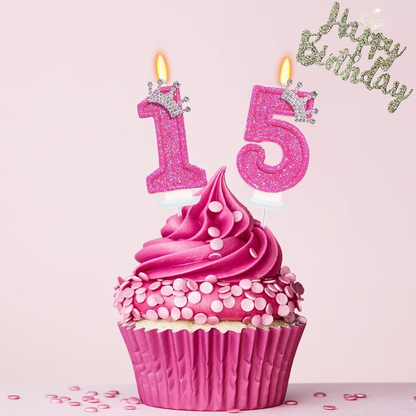 Birthday Candle for Cake, Crown Rose Number Candles, 2.76 inch Number Happy Birthday Candle, Cake Topper Decoration for Birthday Party (Number 15)