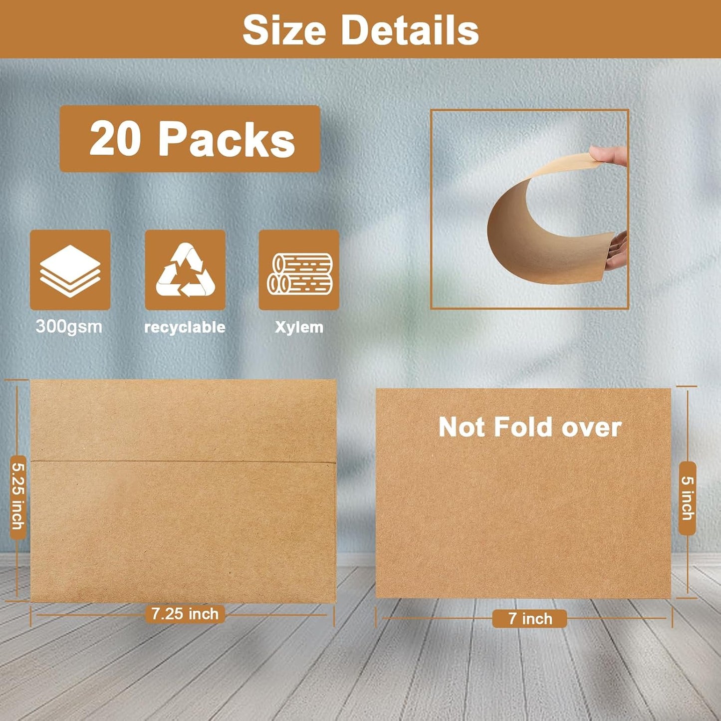 Brown Blank Greeting Cards and Envelopes 5 x 7 Heavyweight Flat Cardstock and A7 Envelopes Printable Self Seal 20 Packs for DIY Wedding Invitations, Baby Shower, Thank You Cards