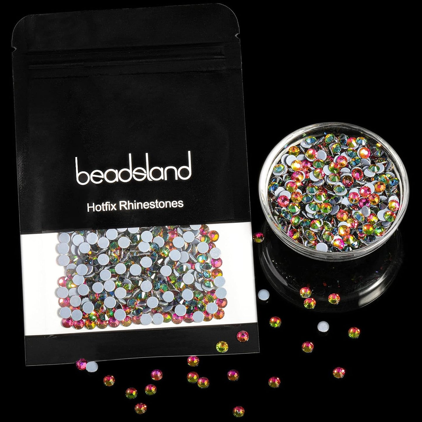 Beadsland Hotfix Rhinestones, 2880pcs Flatback Crystal Rhinestones for Crafts Clothes DIY Decorations, Rainbow, SS10, 2.7-2.9mm