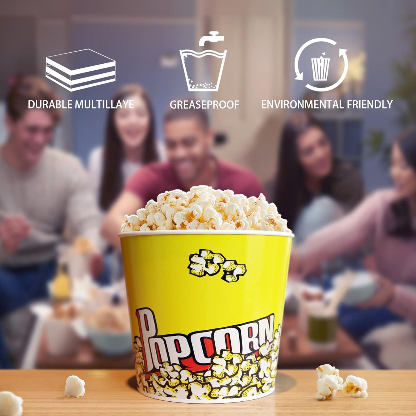EGGKITPO 85 Oz Popcorn Cups - 26 Pack Large Greaseproof Popcorn Boxes for Movie Night, Amusement Parks, Baseball Themed Events