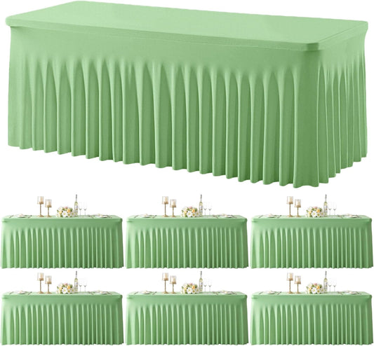 Besutolife 6 Pack Sage Green Spandex Tablecloth for 6ft Rectangle Tables Fitted Table Cloth Stretch Table Covers Skirt 6ft Rectangular Tablecloths for Banquet Parties Wedding Decorations