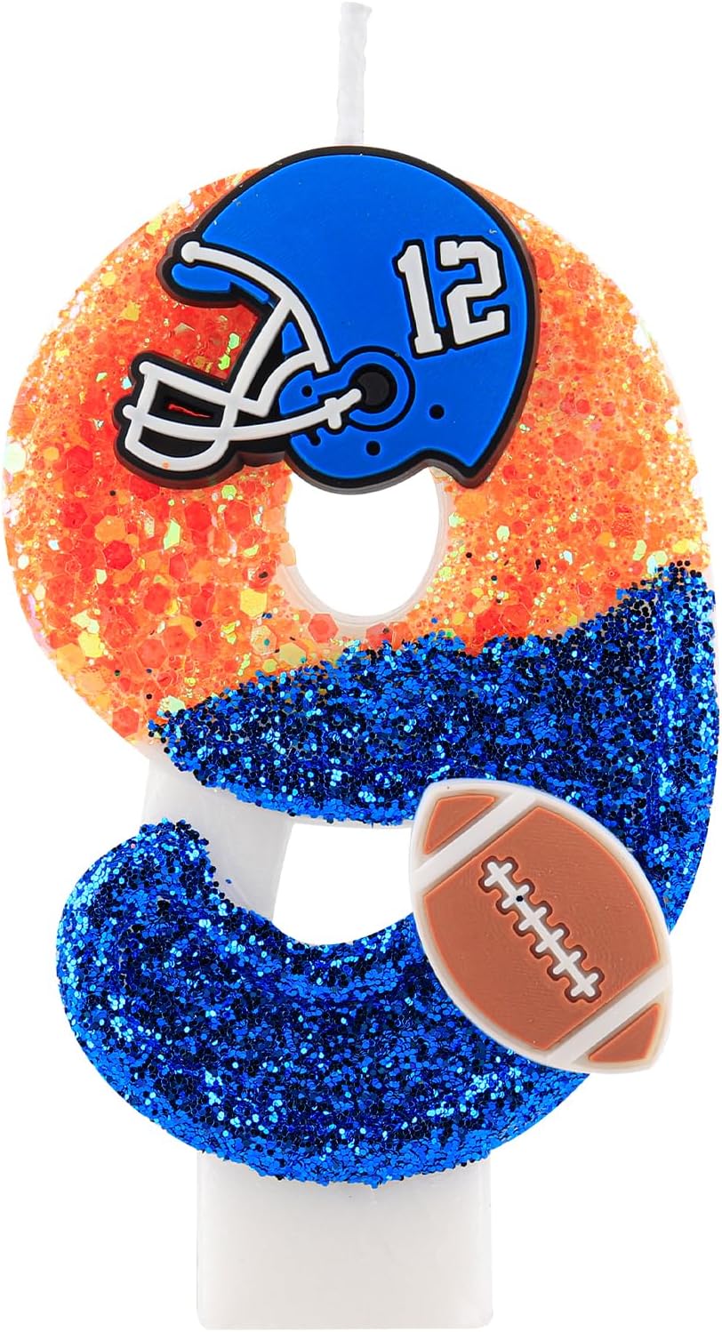 Football Birthday Candles Numeral 9 Candles Cake Topper Decorations Football Birthday Cake Decorations for Boys Girls Kids Party Supplies