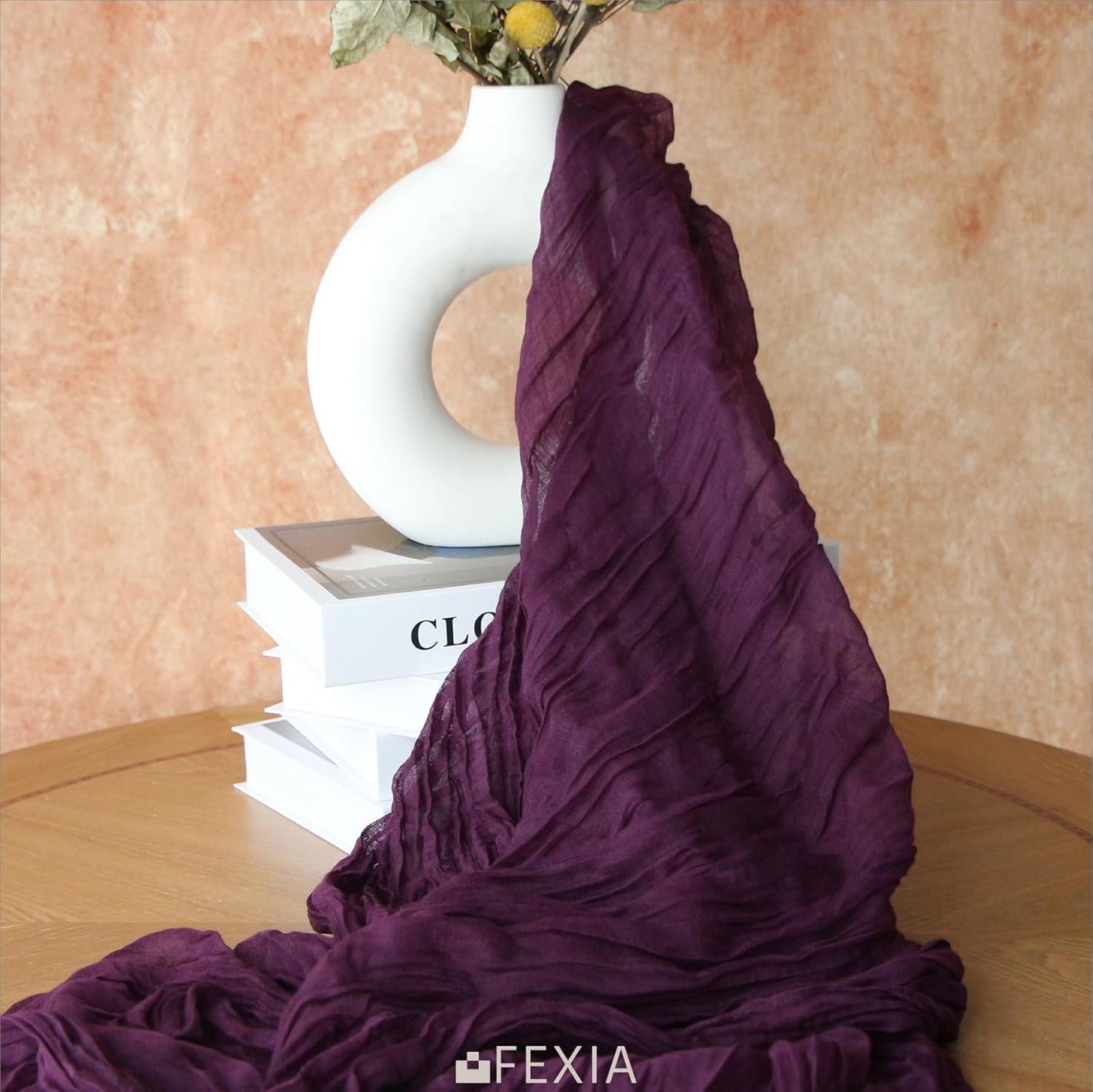 FEXIA Purple Cheesecloth Table Runner 35x120 Inches Gauze Table Runner for Mother's Day Bridal Shower Wedding Party First Communion Centerpiece Engagement Boho Table Decoration