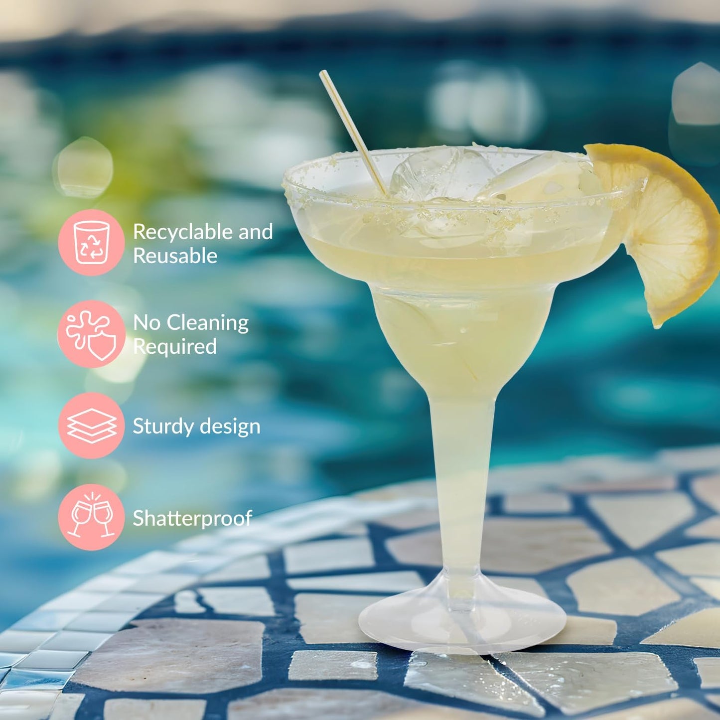 Prestee 50 Clear Plastic Margarita Glasses, 12oz - Heavy Duty Margarita Glasses Disposable for Cinco de Mayo Party Decorations, Taco Party, Plastic Cocktail Cups