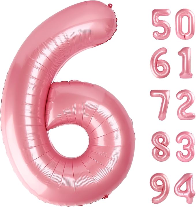Pearlescent Pink 6 Balloon, Number Balloons 40 Inch, 6th Balloons for Birthday Decorations, Pastel Pink Party Supplies 6 Birthday Balloon, Number 6 Balloon