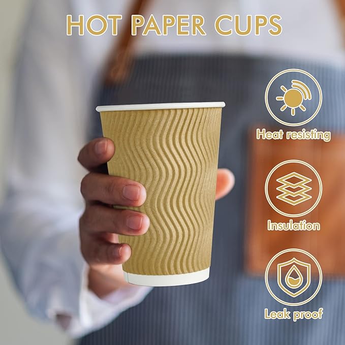 12 oz Coffee Cups, 80 Count Insulated Ripple Wall Paper Hot Coffee Cups for Hot Beverage