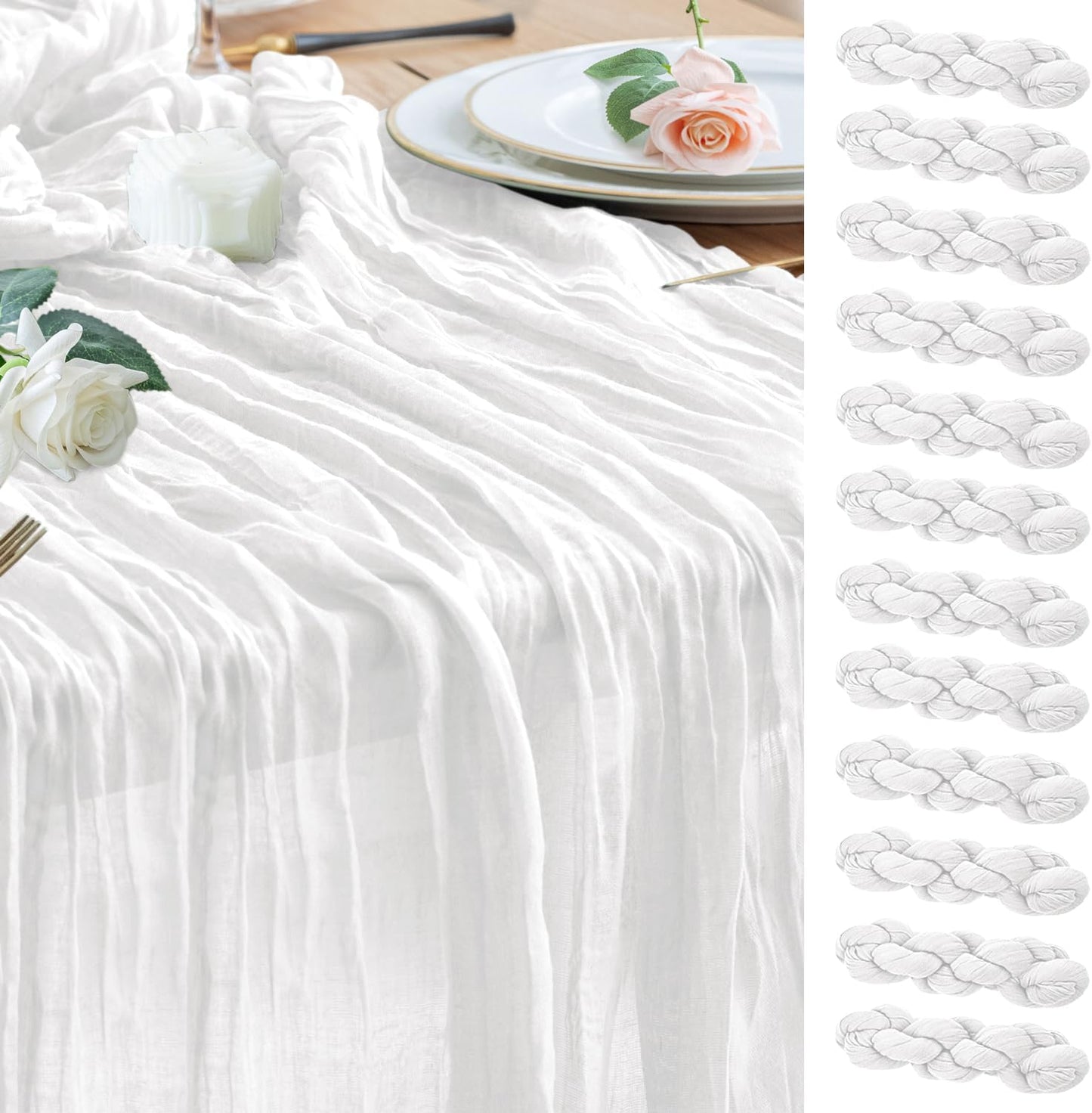 Wokceer Cheesecloth Table Runner 12Pack 10FT Ivory White Gauze Christmas Cheese Cloth Table Runner for Party Rustic Boho Sheer Thanksgiving Table Runners for Baby Bridal Shower Wedding Easter Table