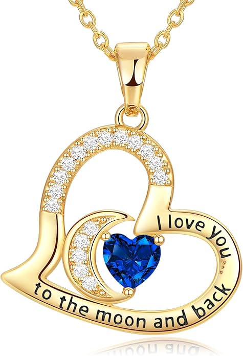 Anniversary Necklace for Women Birthstone Jewelry for Wife Gifts for Her Wife Birthday Gift Ideas Anniversary for Girlfriend I love you to the moon and back Necklaces Filled 925 Sterling Sliver