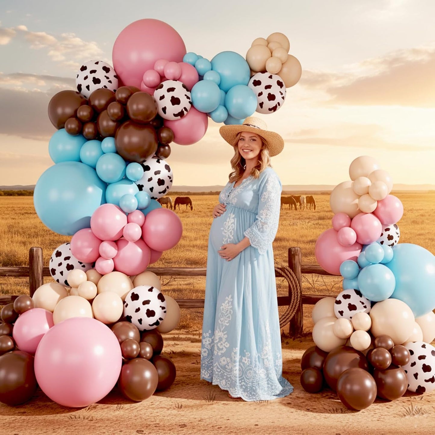 Blue and Pink Gender Reveal Cow Balloon Garland Arch Kit, Cowgirl Cowboy Gender Reveal Brown Balloons for She or He Baby Shower Birthday Western Theme Party Decoration