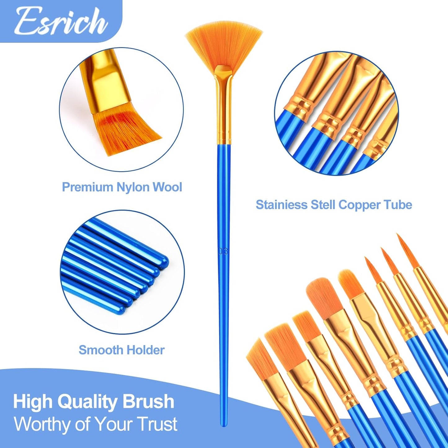 ESRICH 100pack/1200pcs Paint Brushes, Nylon Hair Paint Brushes Set Round-Pointed Tip Paint Brush for Acrylic Painting,Watercolor Oil Miniature Painting Kits,Paint Brush for Kids Adult Arts Supplies