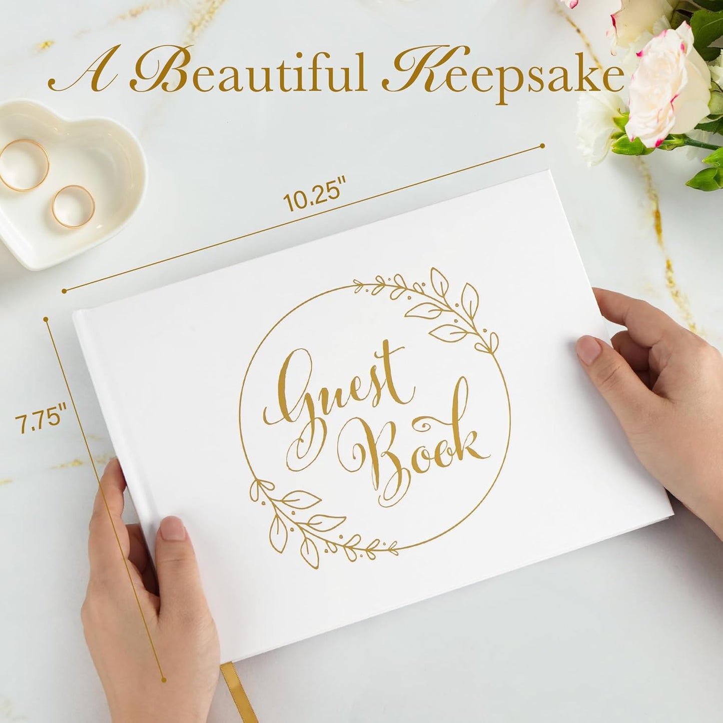LotFancy Wedding Guest Book, 10x8’’ Sign in Book, Polaroid Guest Book with 128 Pages, Gold Foil Hardcover, Guestbook for Wedding Reception, Bridal Shower, Birthday and Special Events