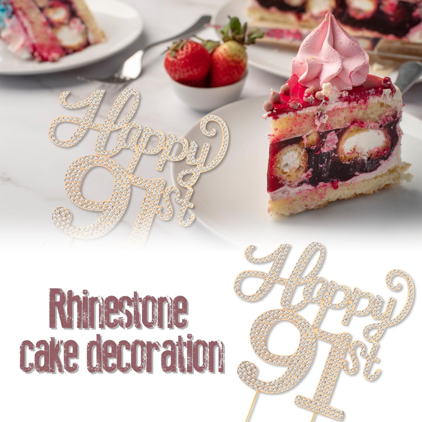 Happy 91st Birthday Decorations,91st Birthday Gold Rhinestone Cake Topper - Cheers to 91 Years Old Bday Party Metal Sparkly Cake Centerpieces Sign.
