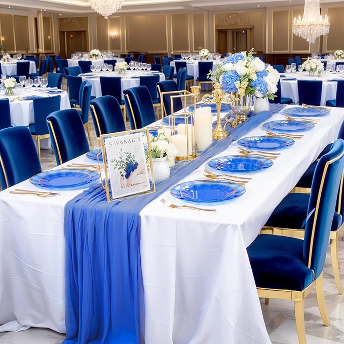 supernal 60pcs Blue Plastic Plates,Fancy Scalloped Plates Disposable Heavy Duty, Decorative Plate Wedding Disposable Dinnerware Include 30 Dessert & Dinner Plastic Plate for Party and Birthday