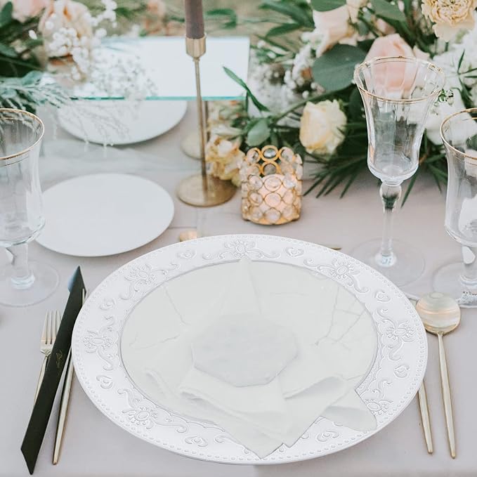 13-Inch Charger Plates, 6Pcs Dinner Plate Chargers Round Server Ware, White
