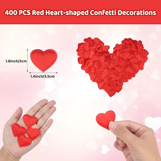 HSONAIGEE 400 Pieces Red Heart Confetti Decoration, 1.4 Inch Sponge Heart Table Petal Romantic Decor for Valentine's Day Wedding Birthday Mother's Day