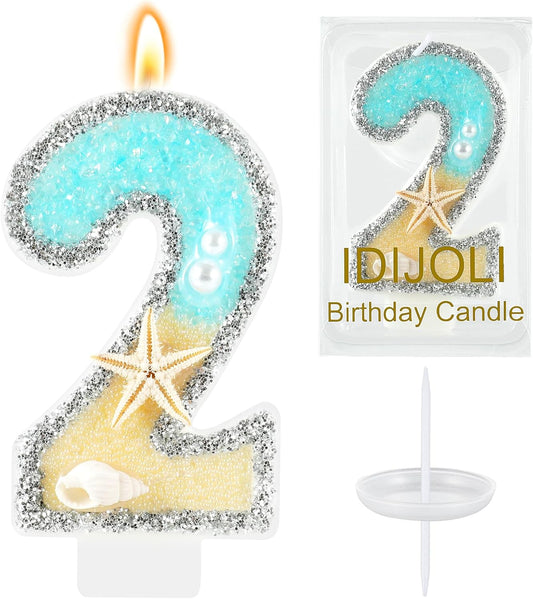 Beach Birthday Candle Starfish Number 2 Candles 2nd Cake Candle Blue Birthday Cake Topper Cupcake Decorations Party Decor Anniversary Celebrations Supplies Favors