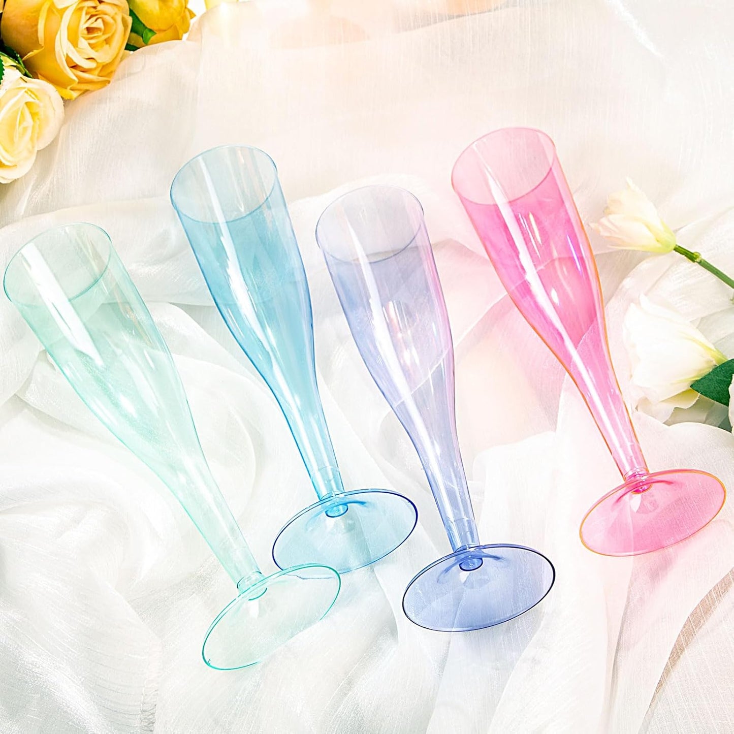 WDF 36 Pack Colorful Plastic Champagne Flutes - 7OZ Colorful Champagne Flutes Plastic Party Supplies, Pink, Yellow, Green, Blue, Purple, Orange Champagne Glasses 6 Pieces Each for Party
