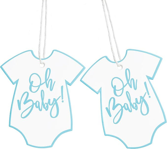 ASYEHJNR 100Pcs Gift Tags with String Oh Baby Sign Blue Baby Clothes Large Gift Tags with 65 Ft Jute Twine Cute Tags White Paper Gift Tag for It's a Boy Gender Reveal Baby Shower Party Gift Wrap Tag