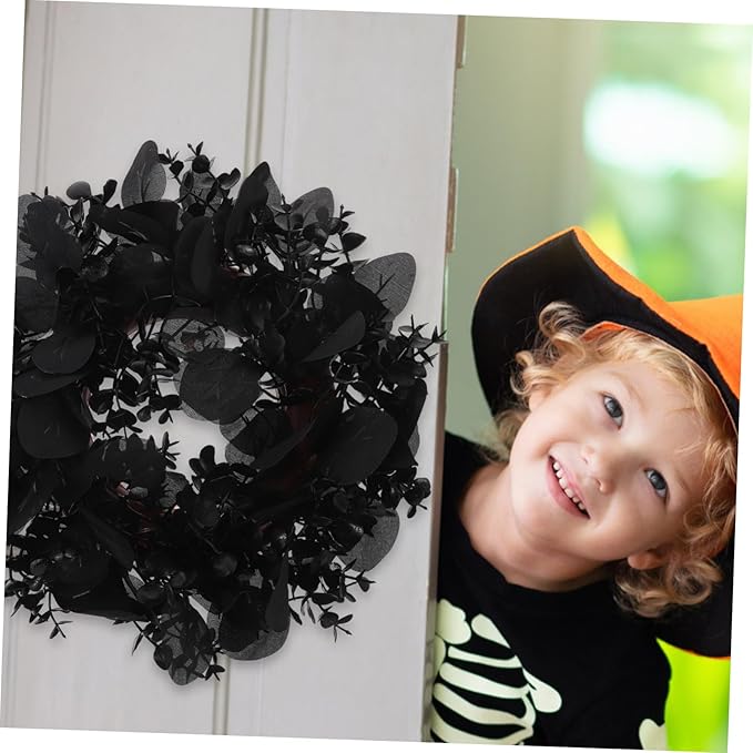 Garneck Halloween Eucalyptus Leaf Garland Eucalyptus Wreath for Front Door Decor for Halloween Party Wall Hanging and Seasonal Decoration Creepy Yet Beautiful Design