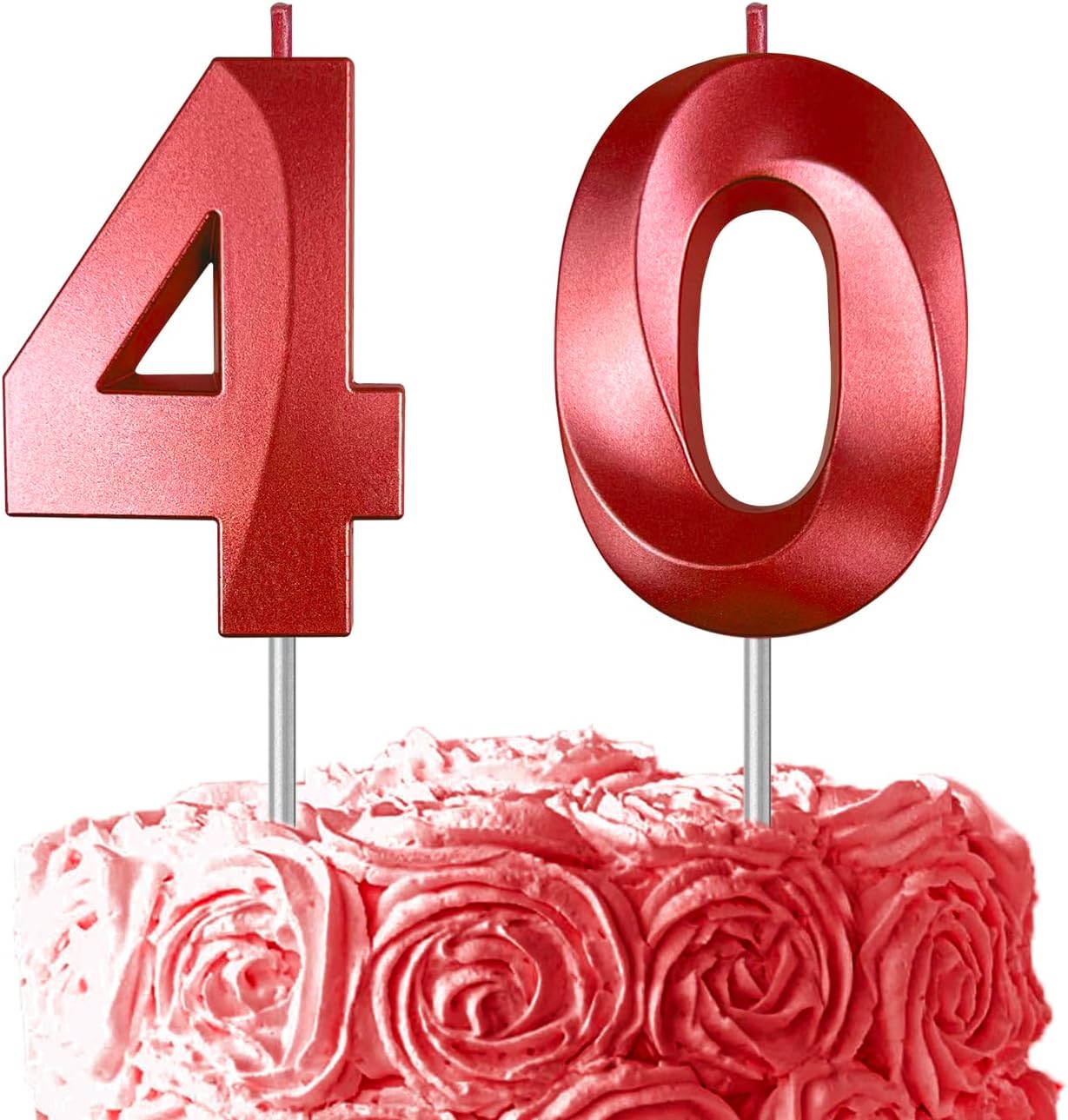 Red Number 40 Candles, 3D Diamond 2.76 Inch Cake Topper Birthday Candles for Wedding Anniversary Cake Decorations, Happy Birthday Party Decorations
